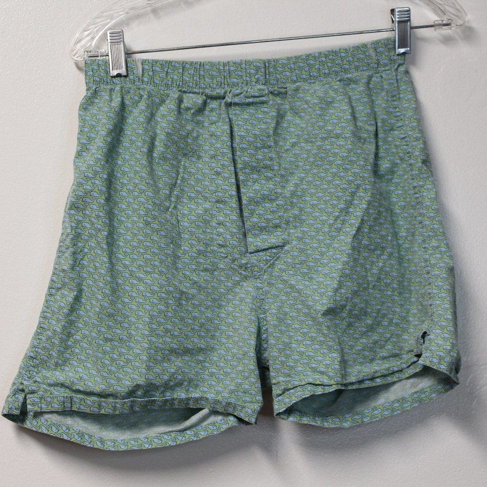 Vineyard Vines Green Boxer shorts with blue whales Youth 16(FLAWED)